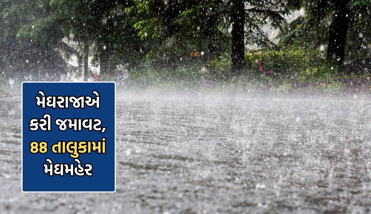 ગુજરાતમાં મેઘરાજાએ કરી ઝમાવટ, વિસાવદરમાં ખાબક્યો ચાર ઈંચ વરસાદ, છેલ્લા 12 કલાકમાં 88 તાલુકામાં થઈ મેઘમહેર- Video